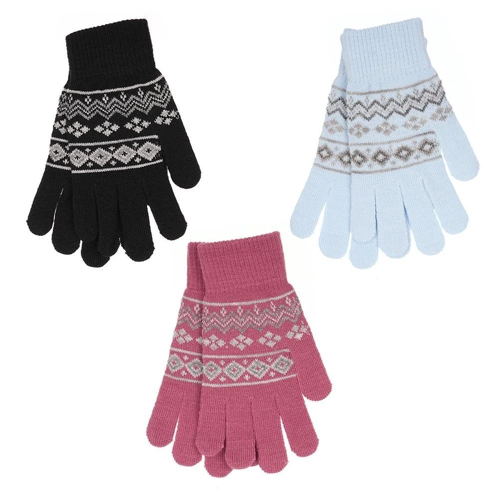 A2Z Ladies Gloves 3 Pack Fairisle Knitted Warm Winter gloves One Size Mittens