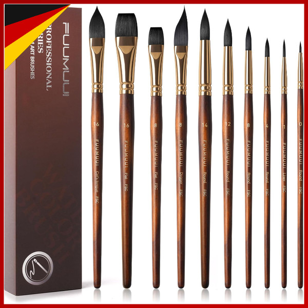 Aquarellpinsel Set 10Er Professionell Synthetisches Haar Filbert Rund Flach-image