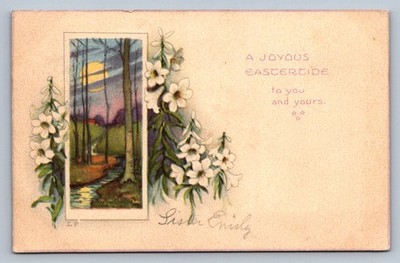 Postcard A Joyous Eastertide Forest Scene Easter Lilies 1919 Q321