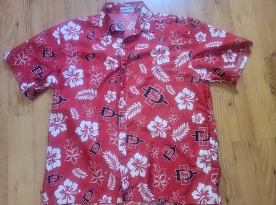 San Diego State SDSU Aztecs Button Up Hawaiian Shirt XL Adult Red White Aloha