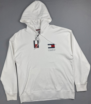 Tommy Hilfiger Hoodie Mens Large White Pullover Logo Flag NWT