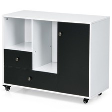 2-Drawer Rolling Printer Stand Mobile File Cabinet w/ 2 Open Storage Compartment