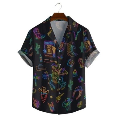 Neon Cowboy Rodeo Hawaiian Shirt Colorful Western Summer