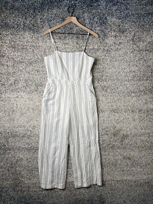 Forever 21 Jumpsuit BlackWhite Stripe Wide Leg Linen Blend Zip