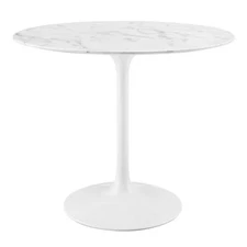 Modway Lippa 35.5" Round Artificial Marble Dining Table in White