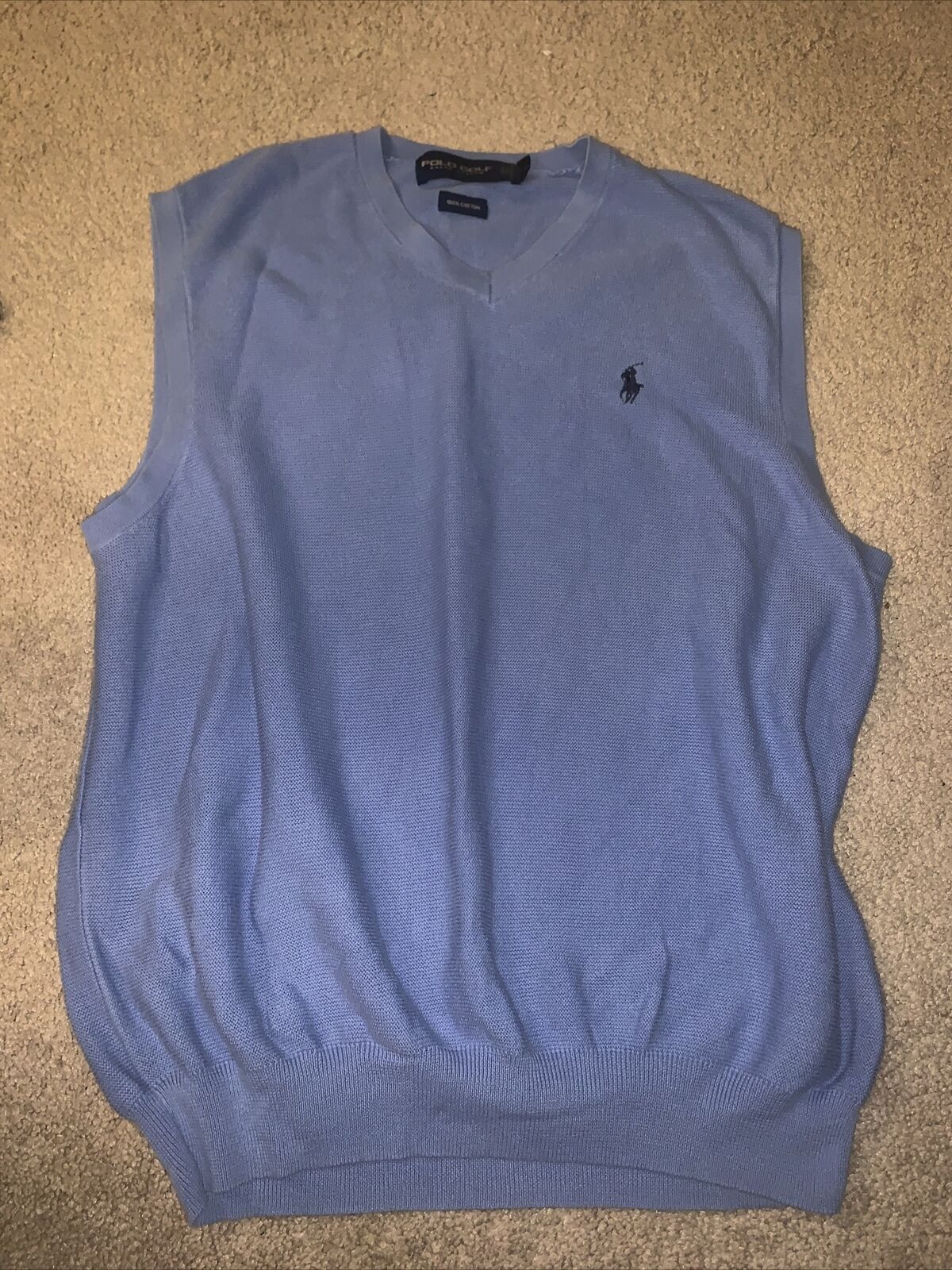 Polo Golf RALPH LAUREN Vest Sweater Tag Sz L Blue Cable Knit V-Neck Shield  Club | eBay