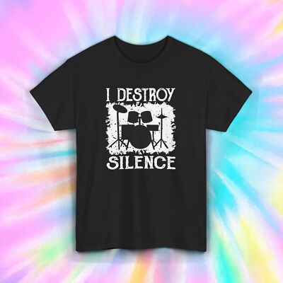Funny Drummer Shirt I Destroy Silence Drum Set Music Tee S-5XL