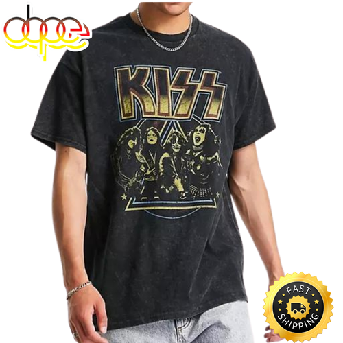 New Look kiss printed t-shirt in black Mens Large NWT SZ M