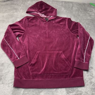 PacSun Velvet Hoodie Men's M Red Burgundy Red/ Pink Velour Pinstripe Top  Hooded