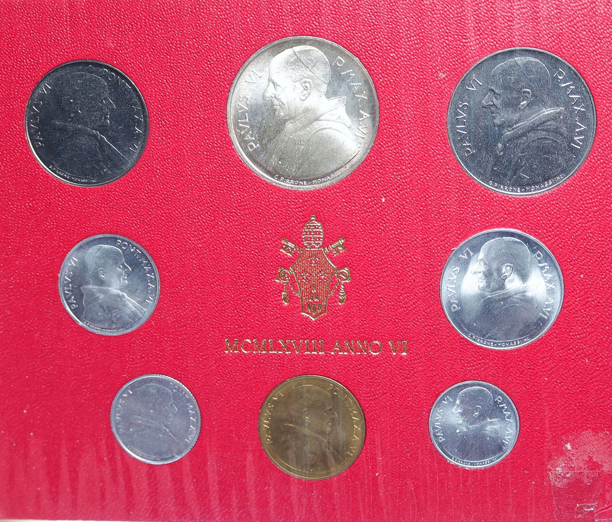 1968 VATICAN Pope PAUL VI 500L 100L Italy Set of 8 Coins 1 is