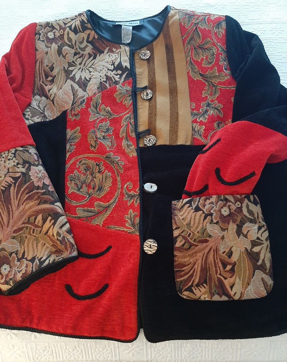 Vtg INDIGO MOON Jacket Embroidered Tapestry Patchwork Floral