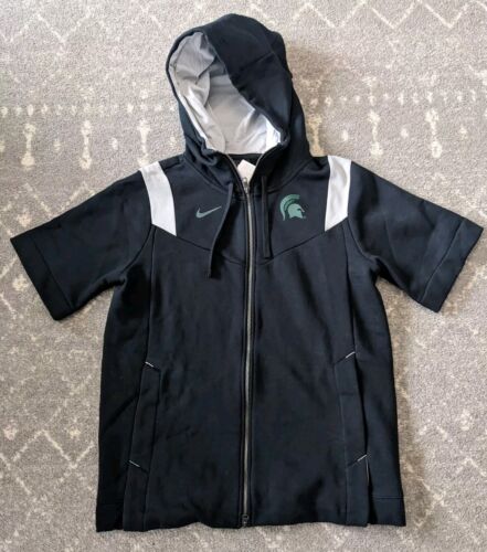 Nike Michigan State Spartans Hoodie Mens L Black Fleece Short Sleeve Full Zip