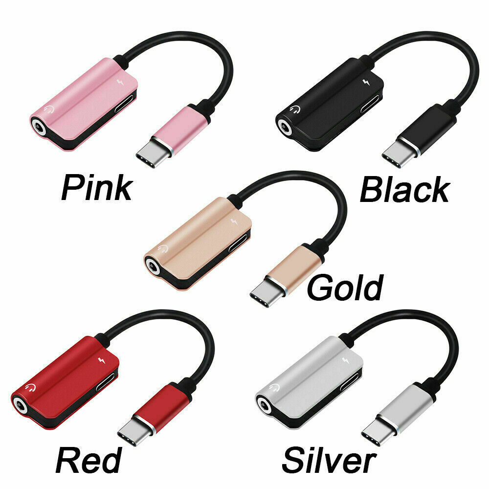 USB Type C to 3.5 mm Headphone Jack Adapter AUX Cable 2 in1 Audio