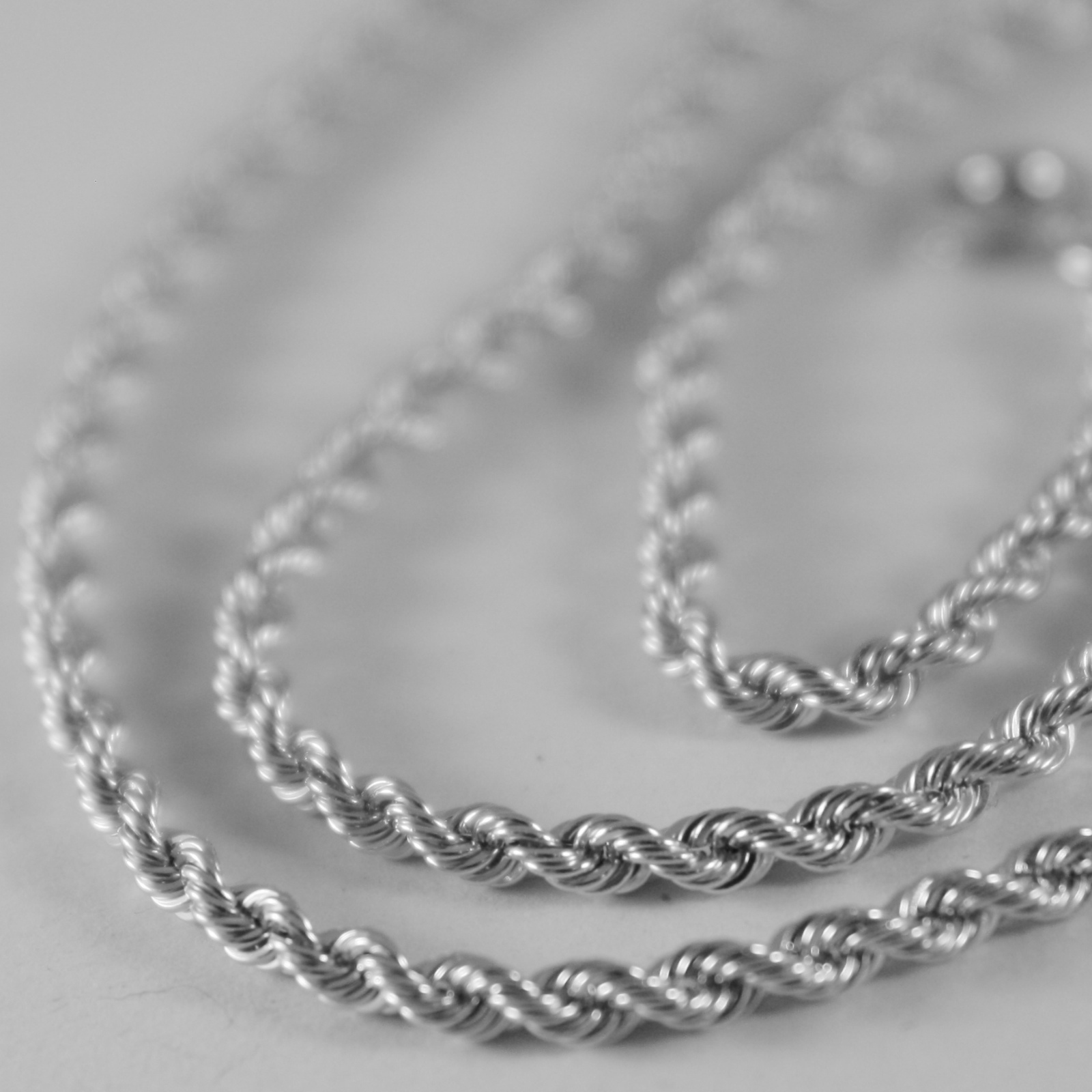 18K WHITE GOLD CHAIN NECKLACE BRAID ROPE LINK 23.62 INCHES, 2.2mm MADE