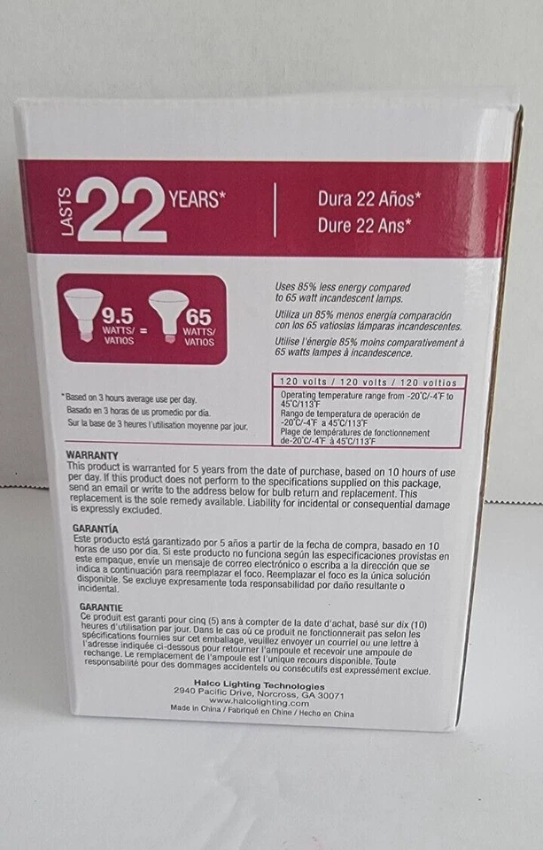 Halco 9.5 Watt BR30 LED Dimmable Light Bulb - 3000K Flood Lights 120V - Image 3 of 4