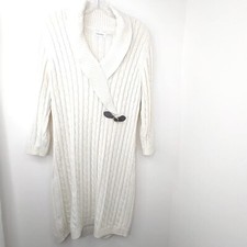 Calvin Klein Sweater Dress Women's Size Large Beige Chunky Knit Sparkle Threads