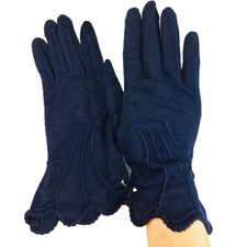 1920s Sz 7 NOS Semi Gauntlet Wrist Length Short Gloves Flapper Deco Navy Blue