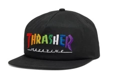 Thrasher Magazine RAINBOW SKATE MAG LOGO Snapback Skateboard Hat BLACK