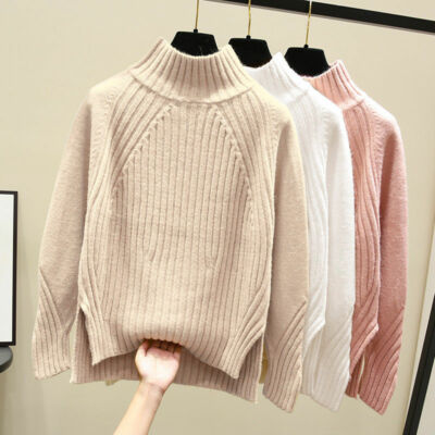 Ladies Jumper With Long Sleeve Roll Neck Knitted Tops Warm Winter Fashion