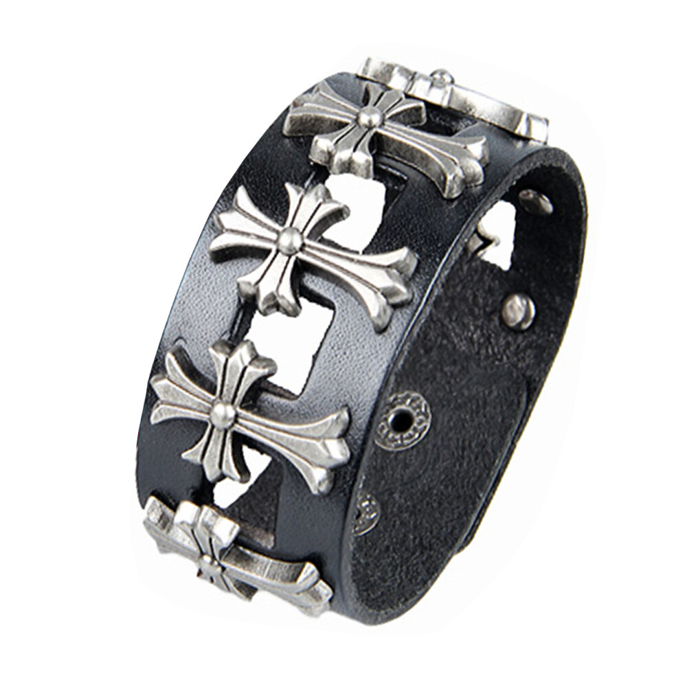 Spike Studded Punk Biker Wide Strap Leather Bracelet