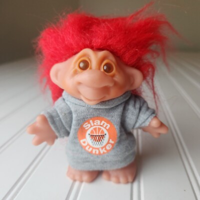Vintage 1986 Troll Doll DAM Red Hair Slam Dunker Grey Shirt Basketball 5  Wide 