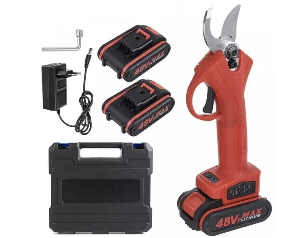 FORBICE A BATTERIA DA POTATURA+VALIGIA CESOIA 48V 3.0 AH TAGLIO 30 MM 2 BATTERIE - Immagine 2 di 4