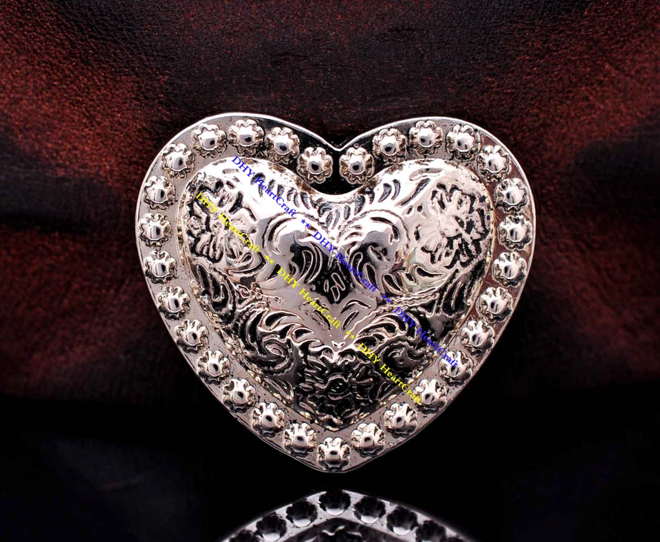 6PCS WESTERN HEADSTALL HORSE TACK LOVE HEART BERRY SADDLE BELT CONCHOS 1-1/8"  - Image 3 of 4