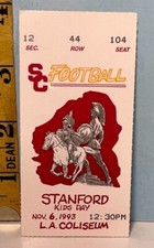 Nov. 6, 1993 USC v Stanford Cardinals College Football Ticket Stub