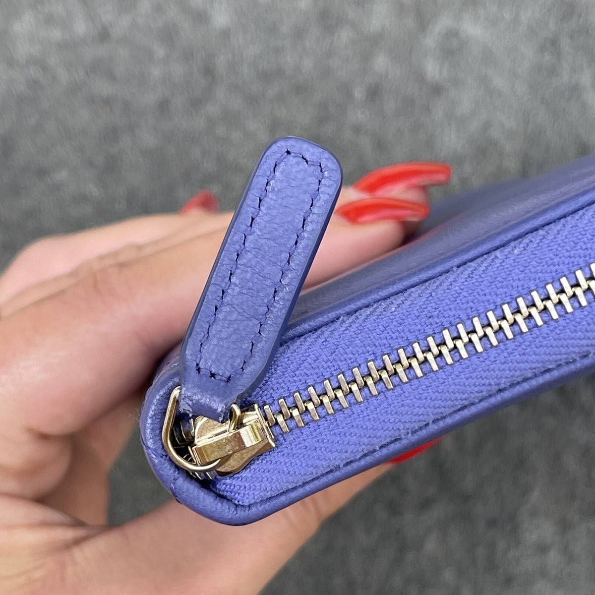 Chanel Lambskin Quilted Chanel 19 Small Zip Wallet Periwinkle