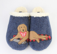 Lands End Women's Felt Scuff Sherpa lined Cozy Dog Blue Slippers V15566 Size 7B