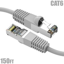 150FT Cat6 RJ45 Ethernet LAN Network SSTP Shielded Patch Cable Copper 26AWG Gray