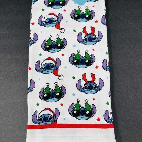 Disney Lilo & Stitch 2 Pack Hand Kitchen Towels Christmas Reindeer Santa Hat NEW