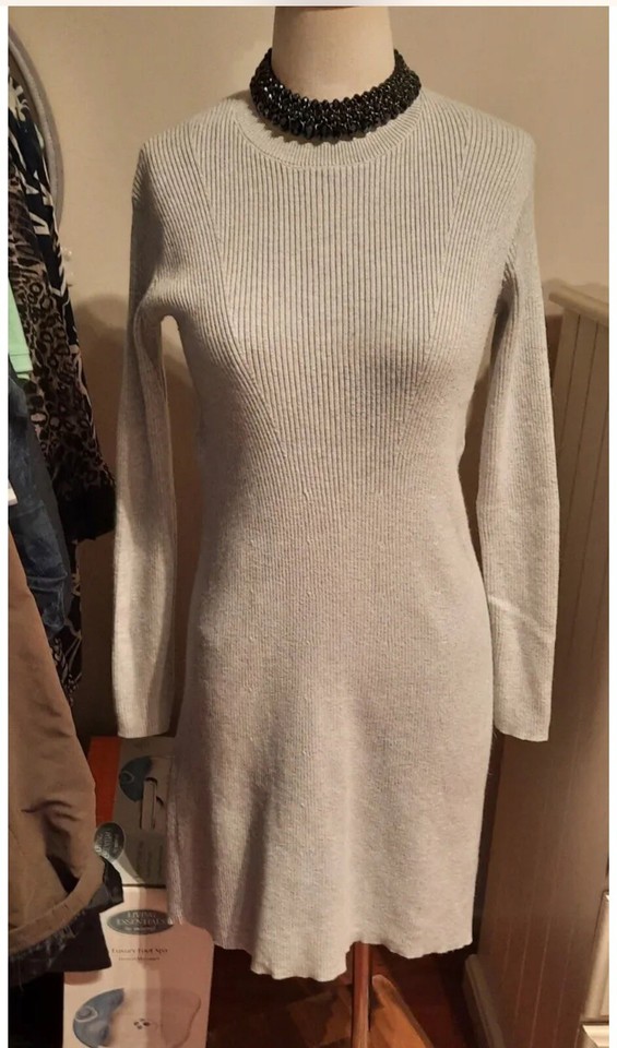 Witchery Long Sleeve Light Dove Grey Rib Knit Knitted Dress Size XS 8 10