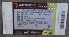 2013-14 Watford  v Brighton & Hove Albion  - Championship- Ticket Stub