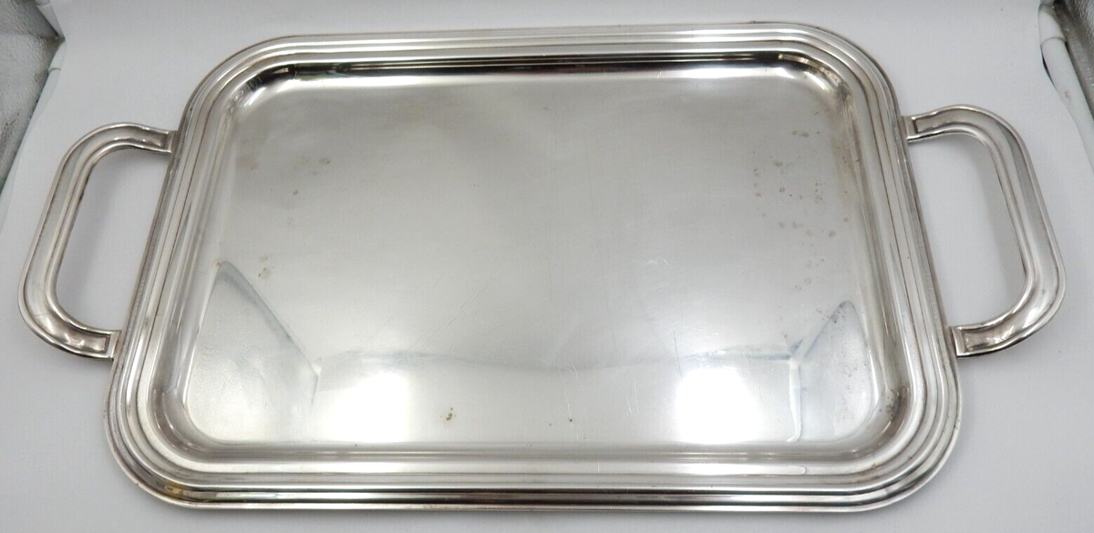 Plateau Rectangulaire Vintage Métal Argenté – British Made – Années 1950-70