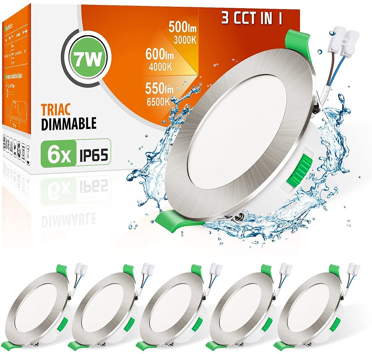 Produktbild von ALUSSO LIGHTING Einbaustrahler LED,5W 460 Lumen LED Einbaustrahler 230V, 3CCT 3000K 4000K 6500K Dimmbar Deckenspots, IP44 Deckenstrahler Für Küche, Wohnzimmer,Badezimmer,10er Set,Nickel