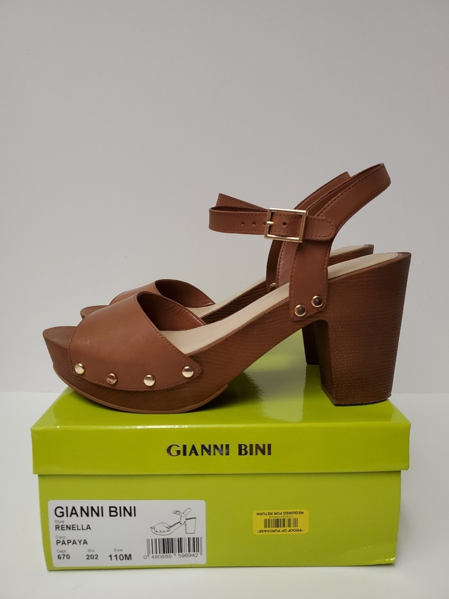 Gianni Bini Women's Renella Block-Heel Platform Brown Leather Sandals Size  11M