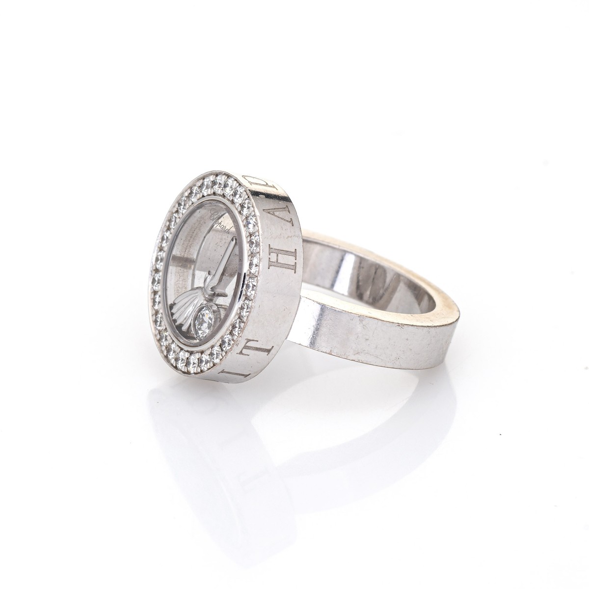 Chopard Happy Spirit Ring Floating Diamond Estate 18k White Gold