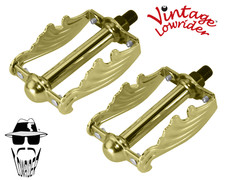 ORIGINAL F R Vintage Lowrider Steel Pedal Wing Twisted Bicycle Pedals 1/2" Gold