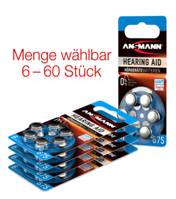 6-60 x ANSMANN Hörgerätebatterien,Hörgeräte,Typ 675, PR44 Knopfzelle 1,4V 501325