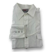 Ely Diamond Mens Pearl Snap Shirt White Floral Embroidery Long Sleeve Size Large