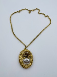 Authentic Miriam Haskell Vintage Gold Plated Faux Pearl Rose Flower Locket Necklace