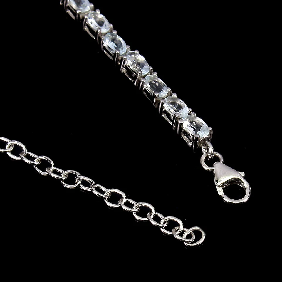 Valentine 925 Silver Bracelet Oval Aquamarine Natural Gemstone Jewelry - Image 3 of 4