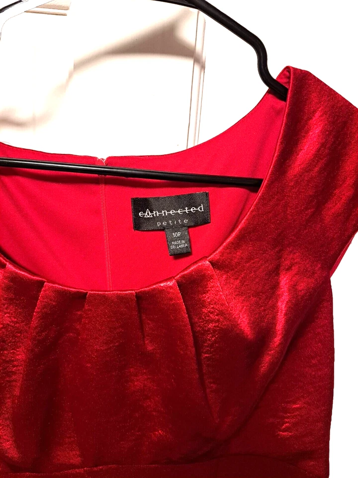 Connected Petite Size 10P Red Sleeveless Satin Sheath Dress - Image 3 of 4