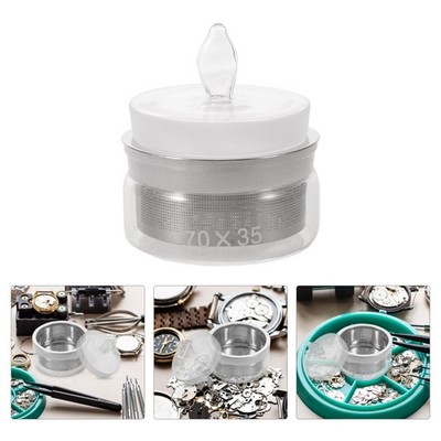  1 Set Uhrenreparatur-Ölbehälter aus Glas mit feinem Siebeinsatz, Ölbecher aus