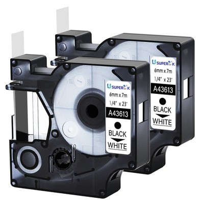 2PK Black on White Label Tape 1/4'' *23ft For Dymo D1 43613 LabelManager 300 350