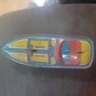 Vintage 1940's J. Chein Tin Litho Wind Up Speed Boat Toy  7" Long Incomplete