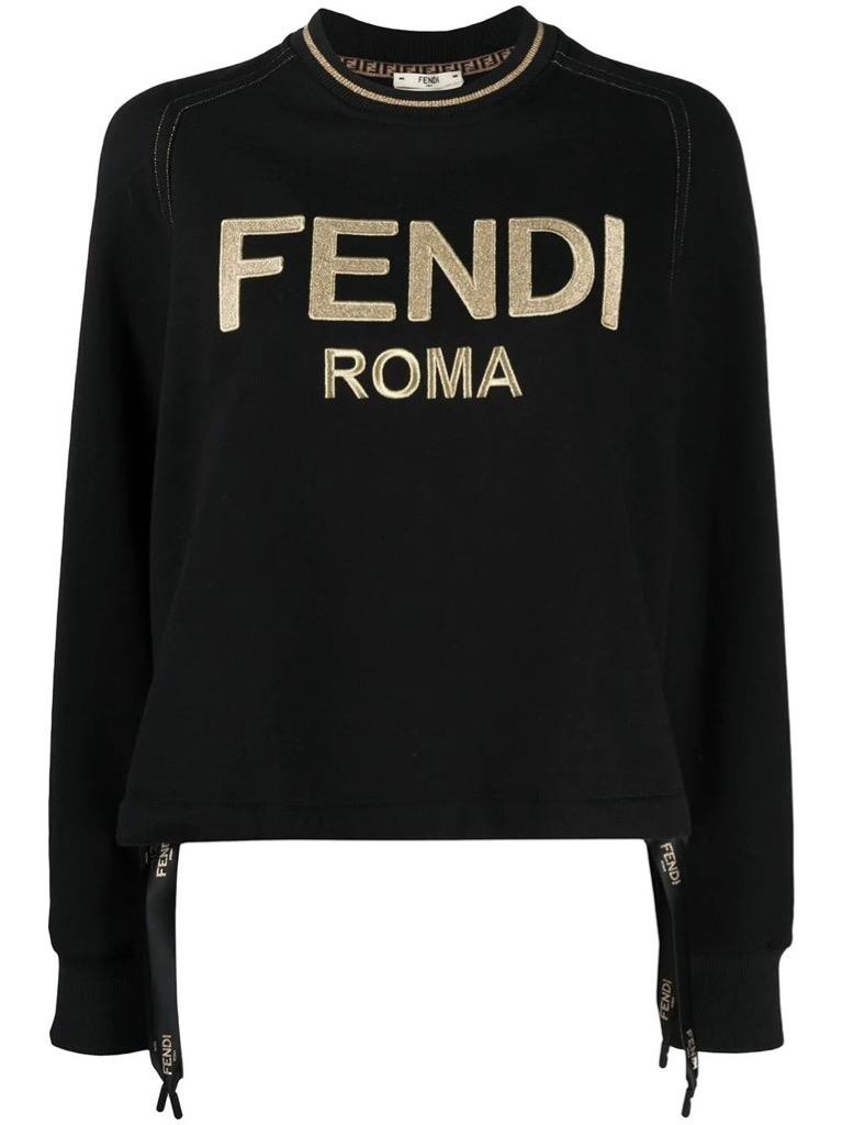 Fendi Roma Embroidered Logo Cotton Sweatshirt in Black Sz S/4 US