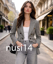 ZARA NEW WOMAN BNWT ZW LTD ASYMMETRIC CHECK WOOL BLAZER STONE XS-L 2086/827/806