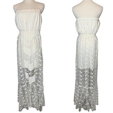 Line & Dot Strapless Lace and Cotton Maxi Dress in Cream size Small